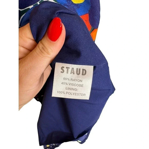 STAUD Moulette Midi Skirt Blue Fruit Veggie Colorblock Size 4 - Picture 10 of 11